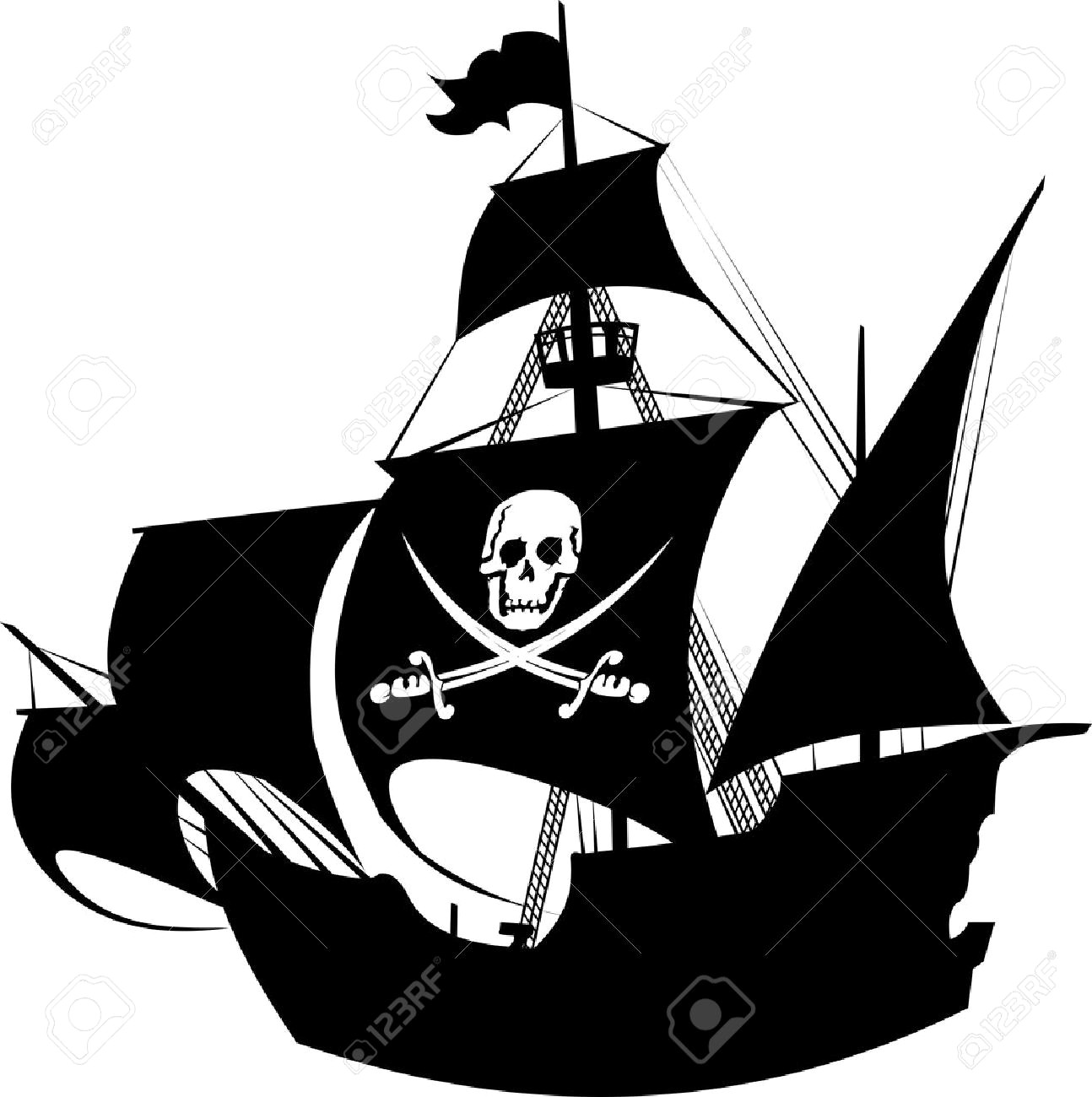 1294x1300 Silhouette Of A Pirate Ship With The Image Skeleton