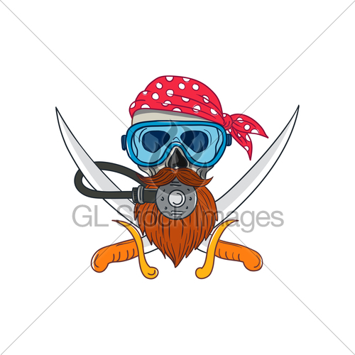 500x500 Pirate Skull Beard Diving Mask Drawing Gl Stock Images