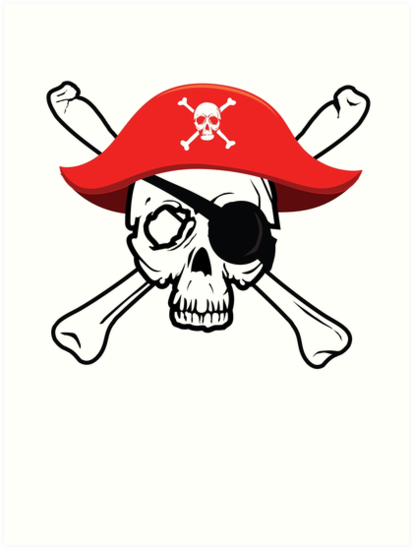 413x549 Pirate Skull And Crossbones With Red Hat And Eye Patch Art Prints