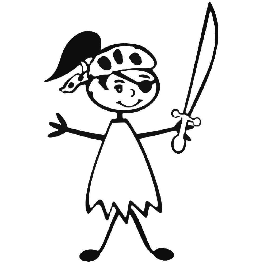 1000x1000 Girl Pirate Stick Figure Sticker