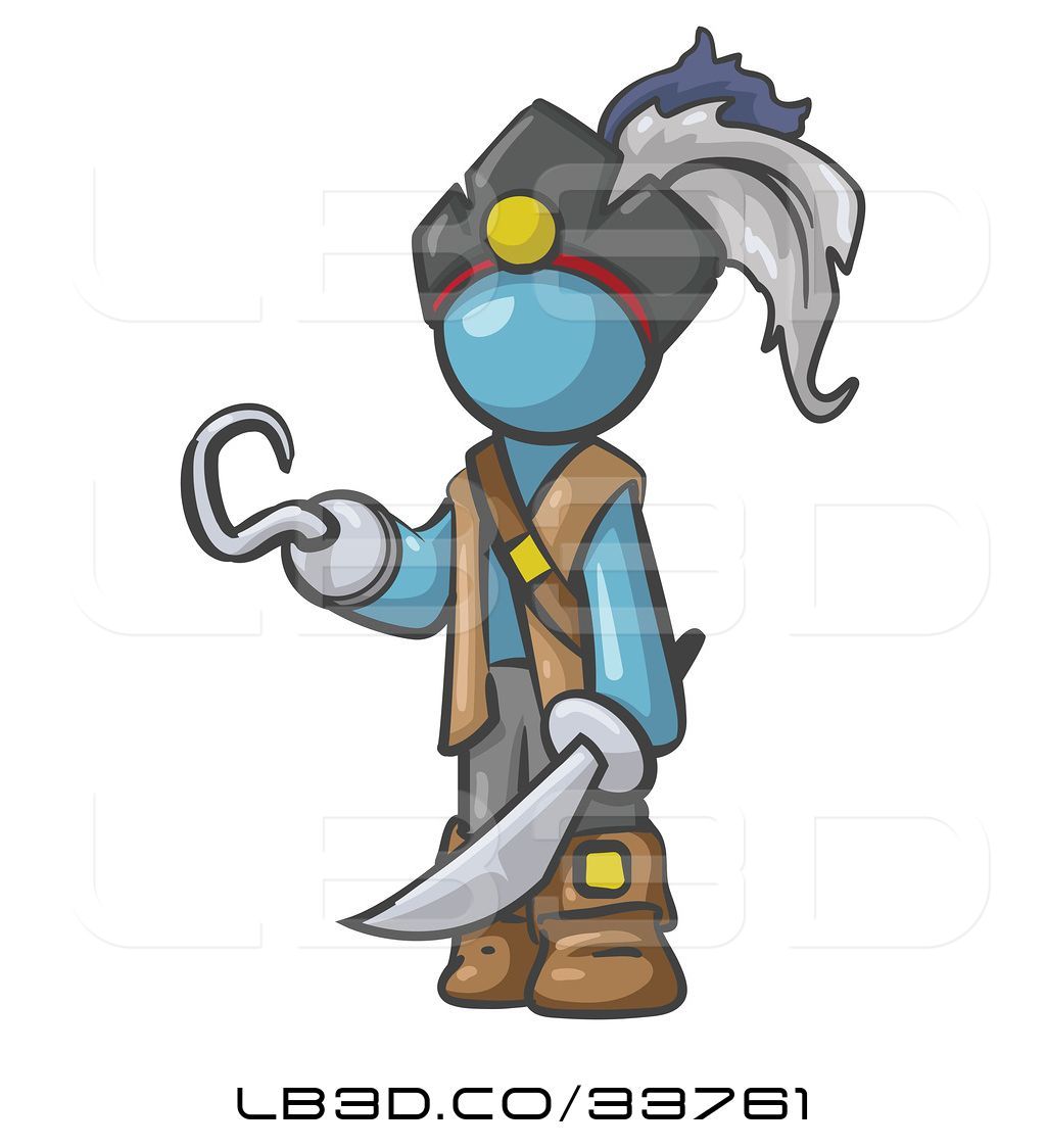 1024x1124 Illustration Of Denim Blue Guy Pirate With A Hook Hand And A Sword