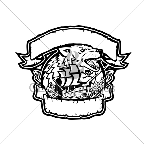 500x500 Wolf Pirate Ship Banner Retro Gl Stock Images