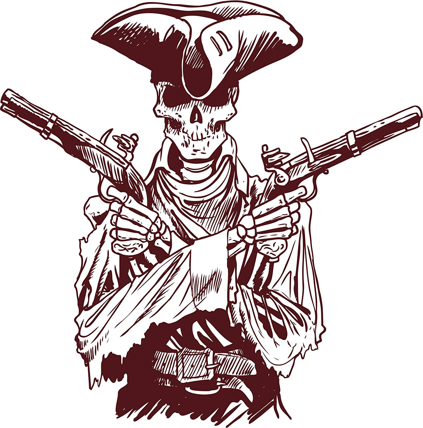 1483x1500 Pirate Skeleton With Hat And Two Guns Vinyl Decal