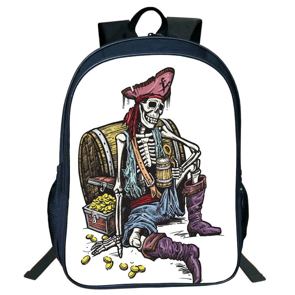 1000x1000 Print Black Double Deck Rucksack, Pirate, Skeleton