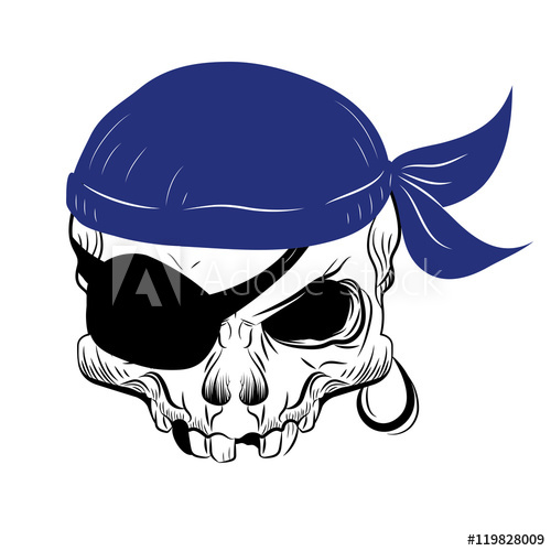 500x500 Pirate Skull Hand Drawn, Vector Illustration