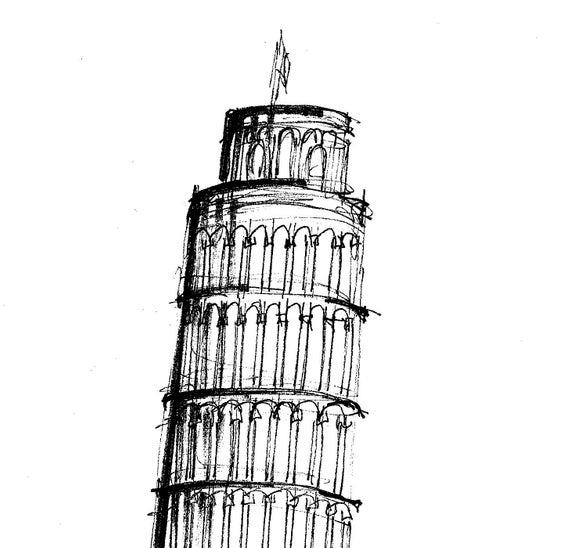 570x548 Leaning Tower Of Pisa Wall Art Original Art Architecture Etsy