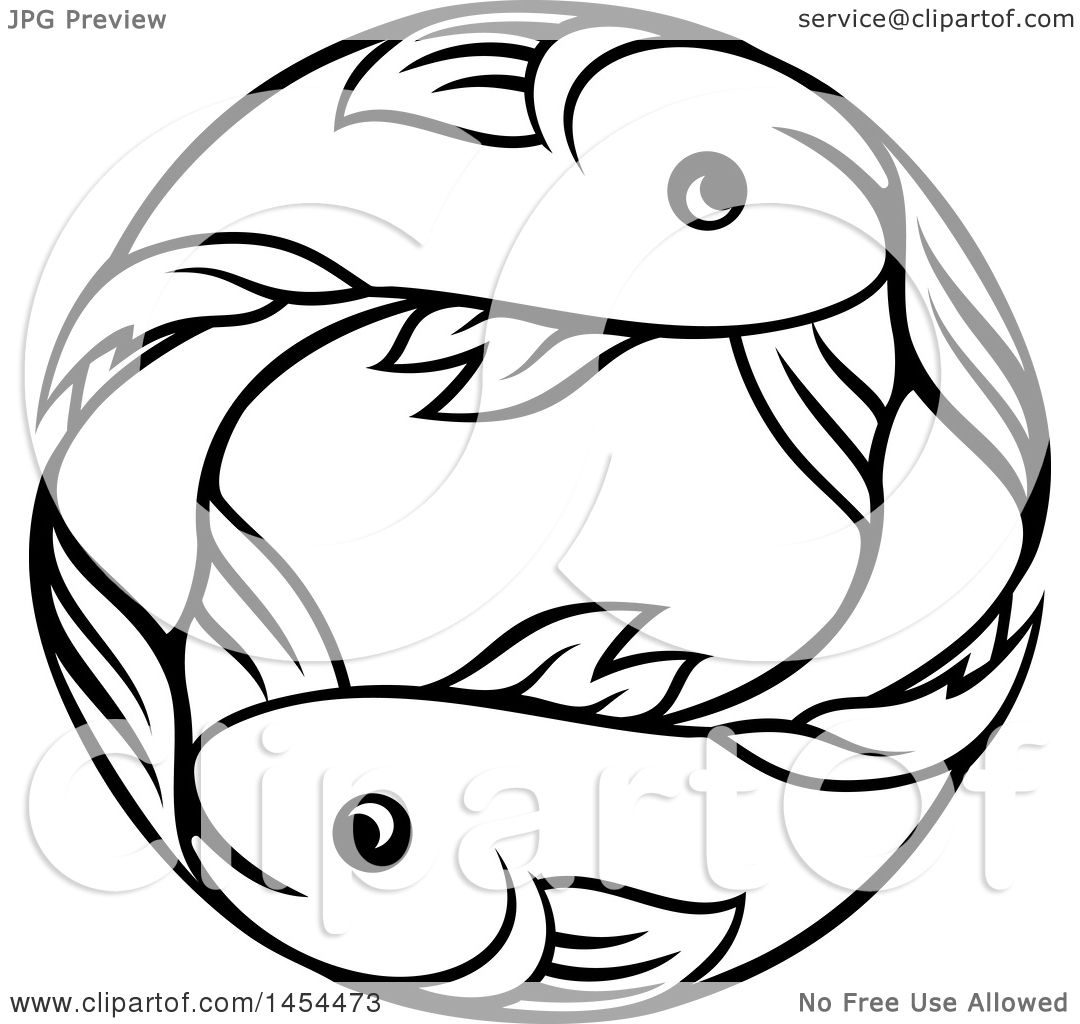 1080x1024 Clipart Graphic Of A Black And White Lineart Double Pisces Fish