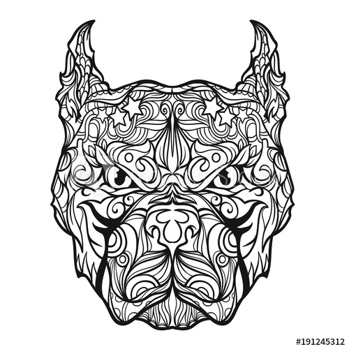 500x500 Ornament Pitbull Face In Line Art Style, Vector Illustration