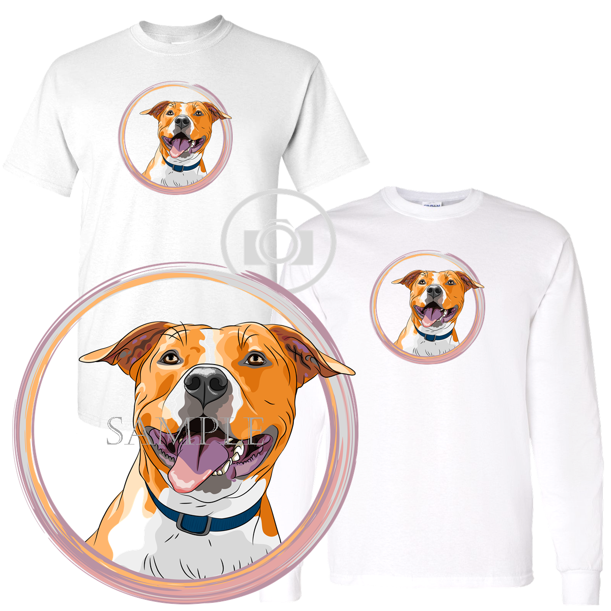 1200x1200 Pitbull Colorful Circular Sketch Drawing Graphic Art White T Shirt