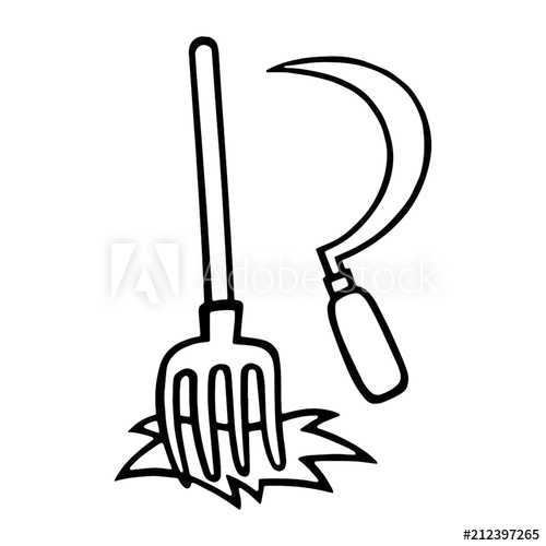 500x500 sickle and pitchfork cartoon illustration isolated on white