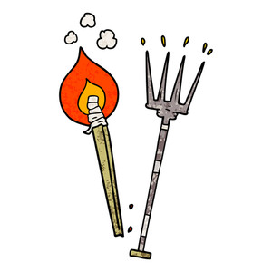 300x300 Cartoon Pitchfork And Burning Brand Royalty Free Stock Image