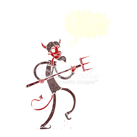 440x440 cartoon devil with pitchfork with speech bubble stock vector