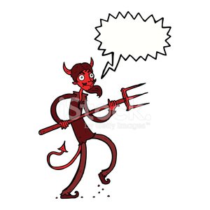 300x300 cartoon devil with pitchfork with speech bubble stock vectors