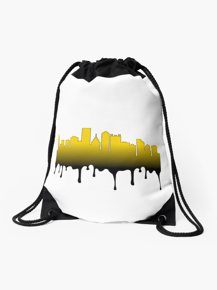 750x1000 Black And Gold Drip Pittsburgh Skyline Drawstring Bag