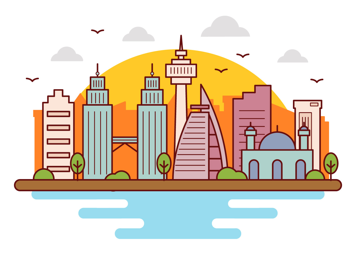 1400x1000 Kuala Lumpur Skyline Free Vector Art