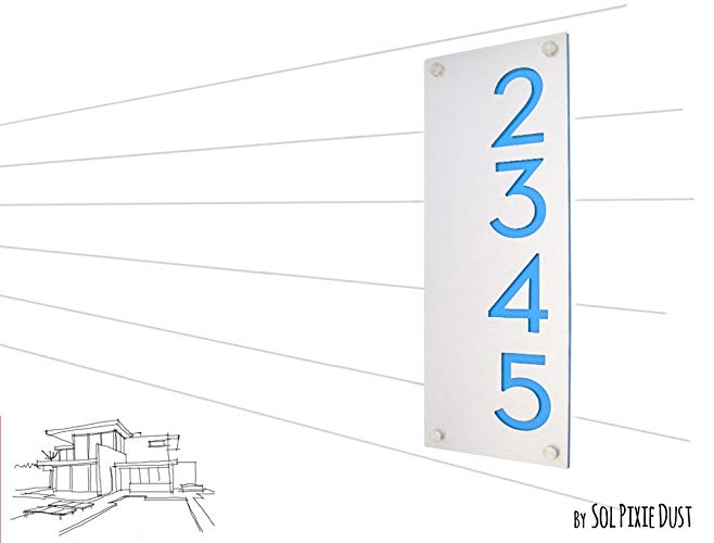 658x500 Modern House Numbers, Alucobond With Blue Acrylic