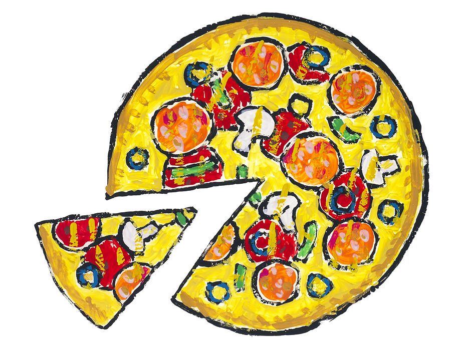 900x697 Isolated Pizza With Mushrooms Drawing