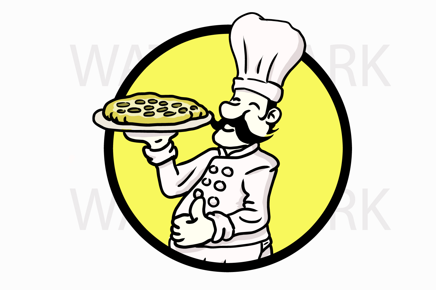 1500x1000 Cook Holding Pepperoni Pizza Logo In Round Circle