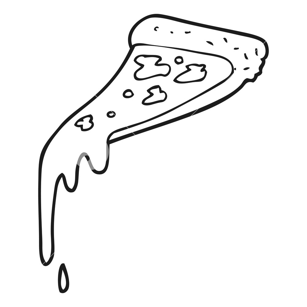 1000x1000 Freehand Drawn Black And White Cartoon Pizza Slice Royalty Free