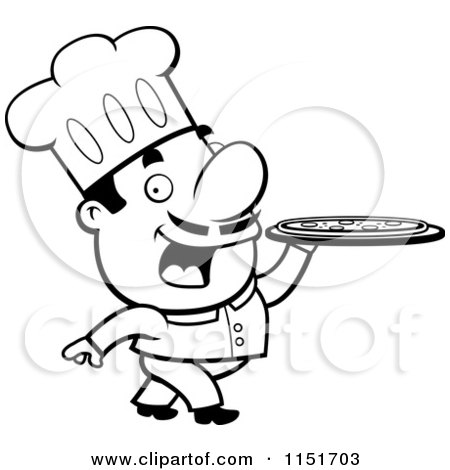 450x470 black and white pizzeria chef walking with a pizza pie