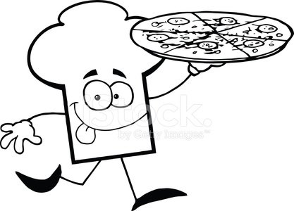 417x300 Black And White Chefs Hat Holding A Pizza Premium Clipart