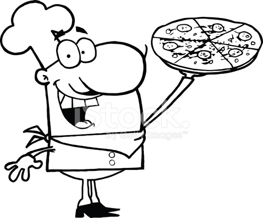 530x439 Black And White Proud Chef Holding A Pizza Stock Vector
