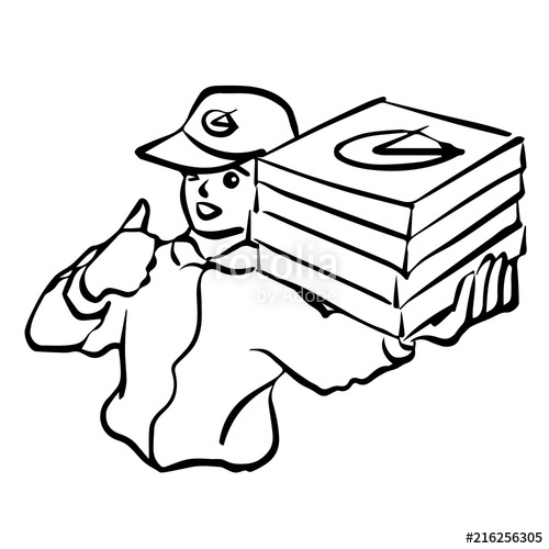 500x500 Pizza Delivery Man Vector Logo Illustration Hand Drawing Stock