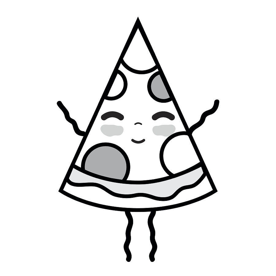 900x900 Line Kawaii Cute Happy Slice Pizza Food Drawing
