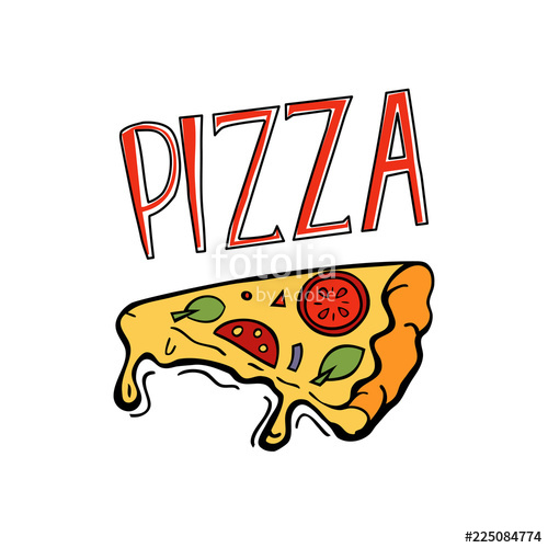 500x500 Color Illustration For Pizza Menu With Pizza Slice And Inscription