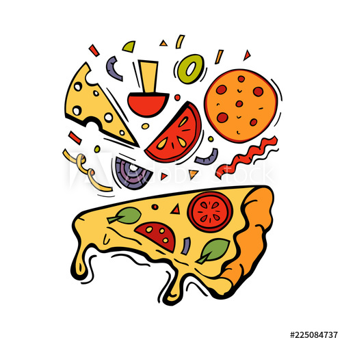 500x500 Color Illustration For Pizza Menu With Pizza Slice Ingredients