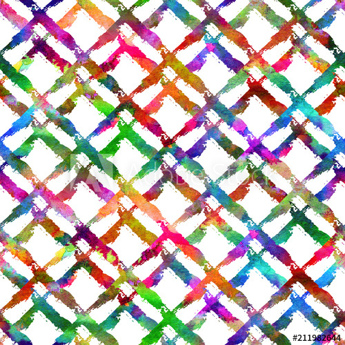 500x500 seamless pattern with brush stripe plaid rainbow watercolor color