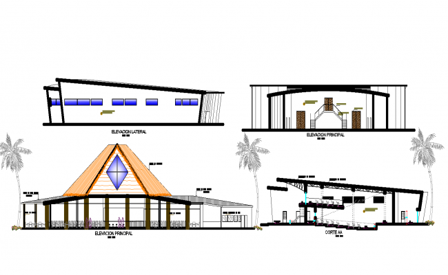 650x400 elevation of ecological resort plan detail dwg file