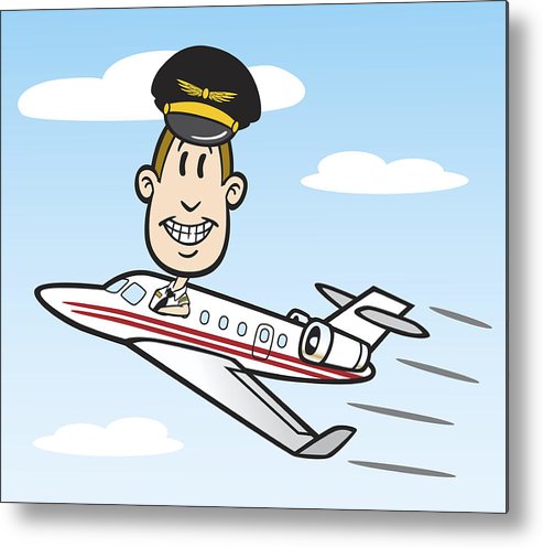 493x497 Cartoon Pilot With Jet Plane Metal Print