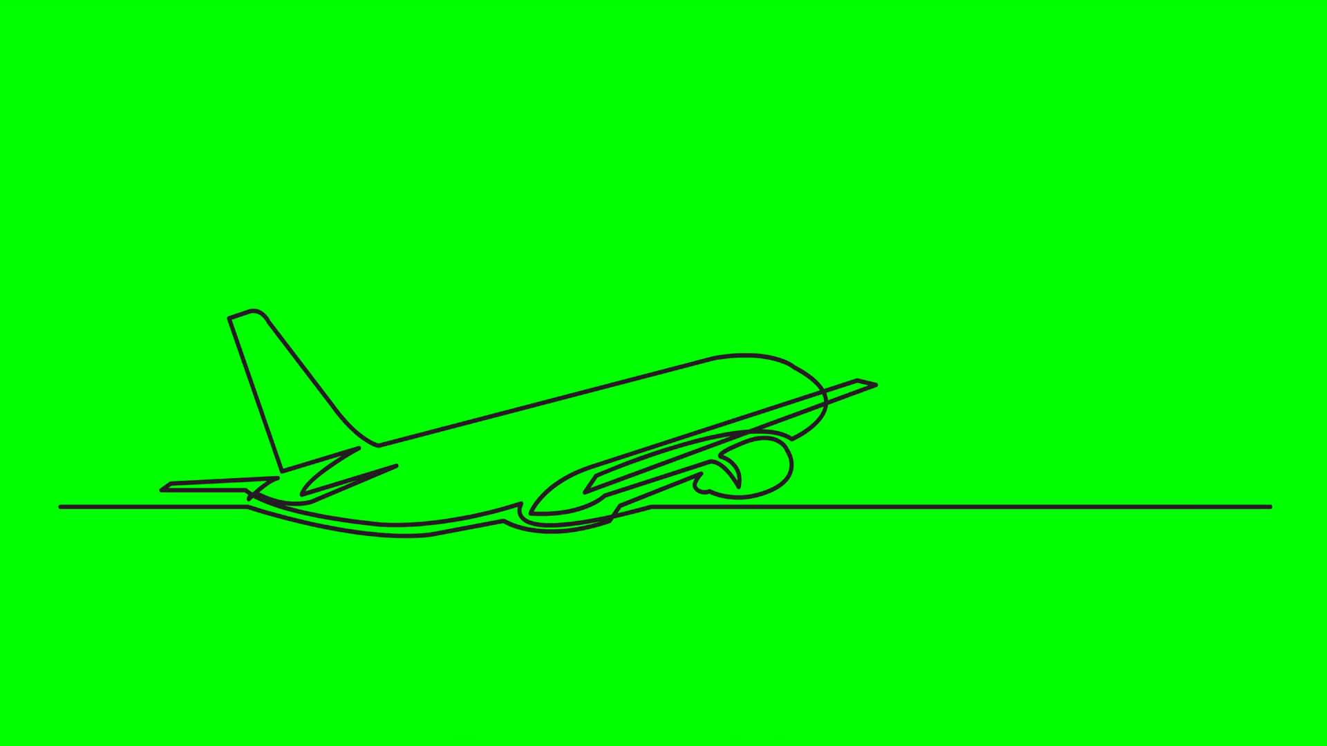 1920x1080 Continuous Line Drawing Of Passenger Jet Plane On Green Background
