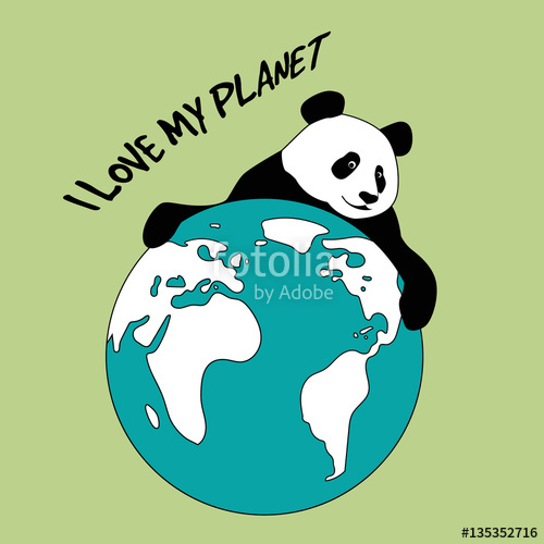 500x500 Vector Drawing Of Panda Holding The Planet Earth Stock Image