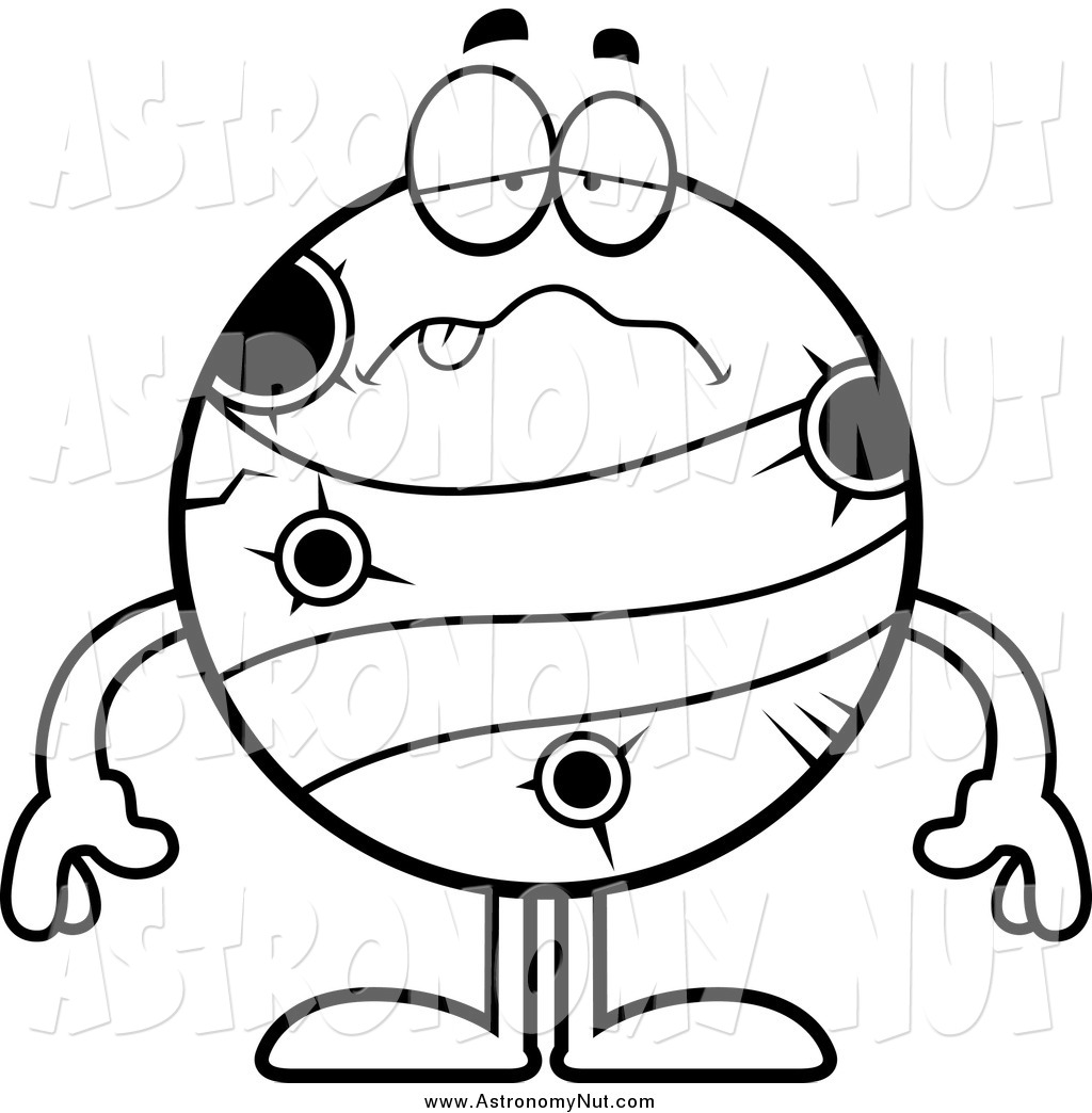 1024x1044 Clipart Of A Black And White Sick Planet Mercury Sticking His