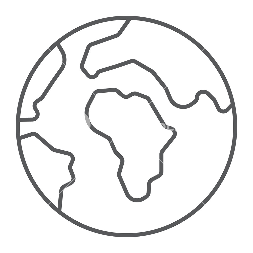 1000x1000 Earth Thin Line Icon, World And Geography, Planet Sign, Vector