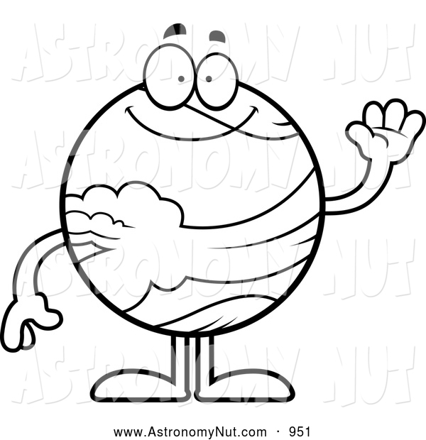 600x620 Clipart Of A Black And White Outlined Waving Planet Venus