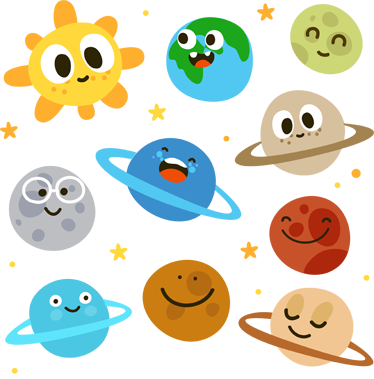 374x379 Kids Fun Planets Wall Decals Cartoon Sun, Planet