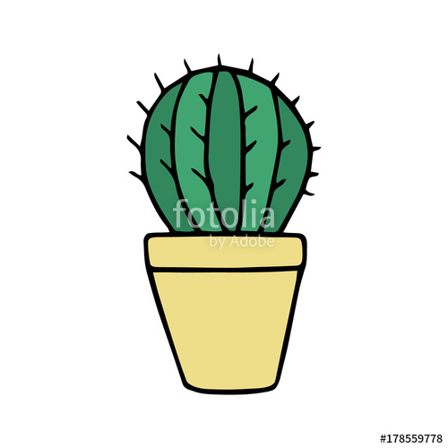 500x500 Cute Little Cactus In Yellow Plant Pot Vector Illustration Doodle