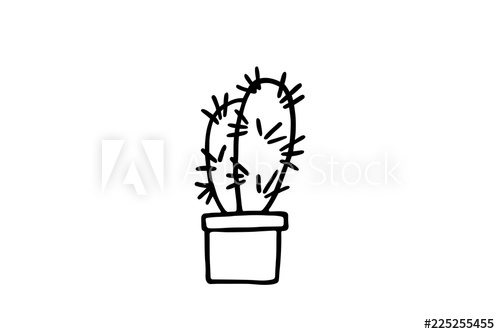 500x334 Drawing Of Cactus In A Plant Pot, Vector Illustration