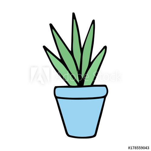 500x500 Cute Little Cacti In Blue Plant Pot Vector Illustration Doodle