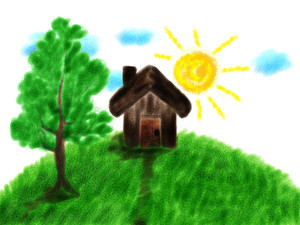 300x225 Drawing Of A House On Top Of A Mountain Royalty Free Stock Image