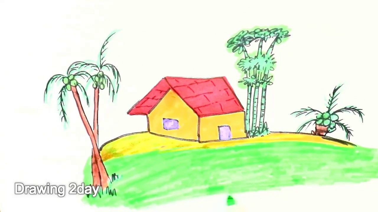 1280x720 Teach Drawing For Kids Coloring House And Tree With Color Markers