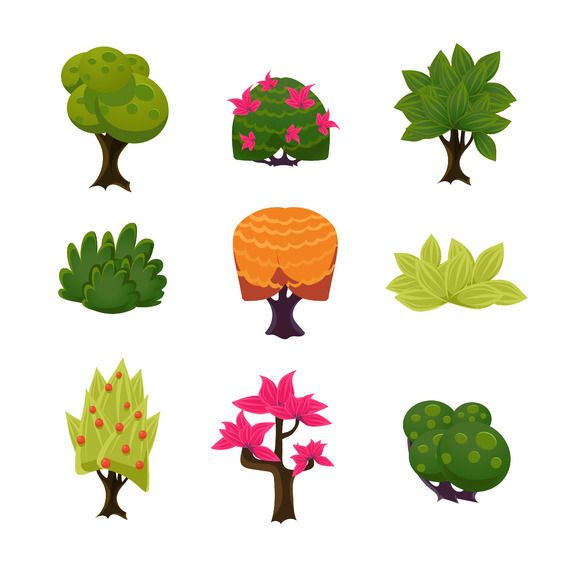 580x580 Cartoon Trees, Leaves And Bushes Illustrations