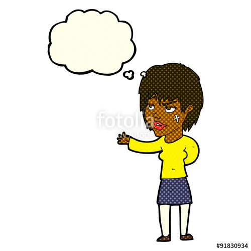 500x500 cartoon woman with sticking plaster on face with thought bubble