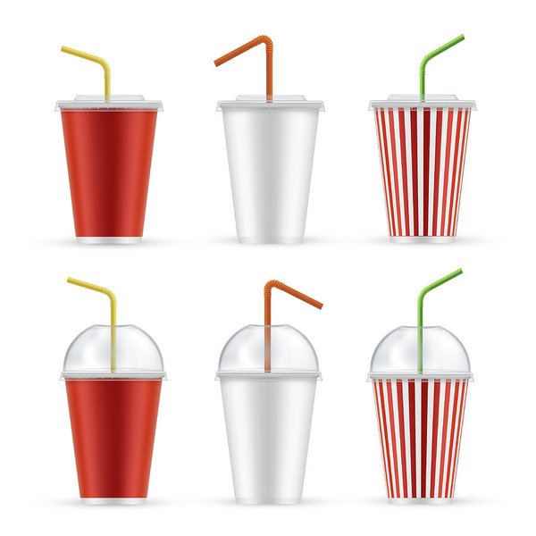 600x600 Plastic Cup For Soda Water Realistic Set Art Print