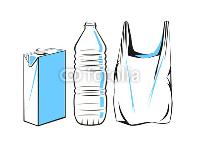 400x302 Vector Drawing Of A Plastic Carton, Bottle And Bag Buy Photos