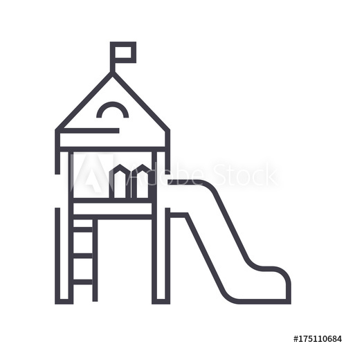 500x500 Children Playground,small House With A Slide Vector Line Icon