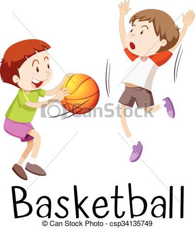 402x470 Two Boys Playing Basketball Illustration Vector